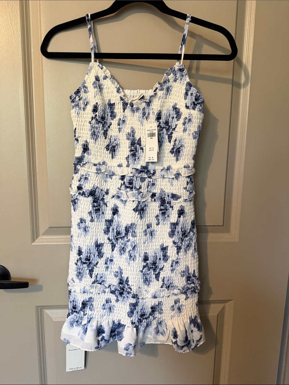 Abercrombie & Fitch White and Blue Floral Smocked Mini Dress